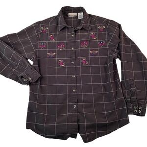 Embroidered Checkered Button-Up Vintage 90s Cottage Core Shirt